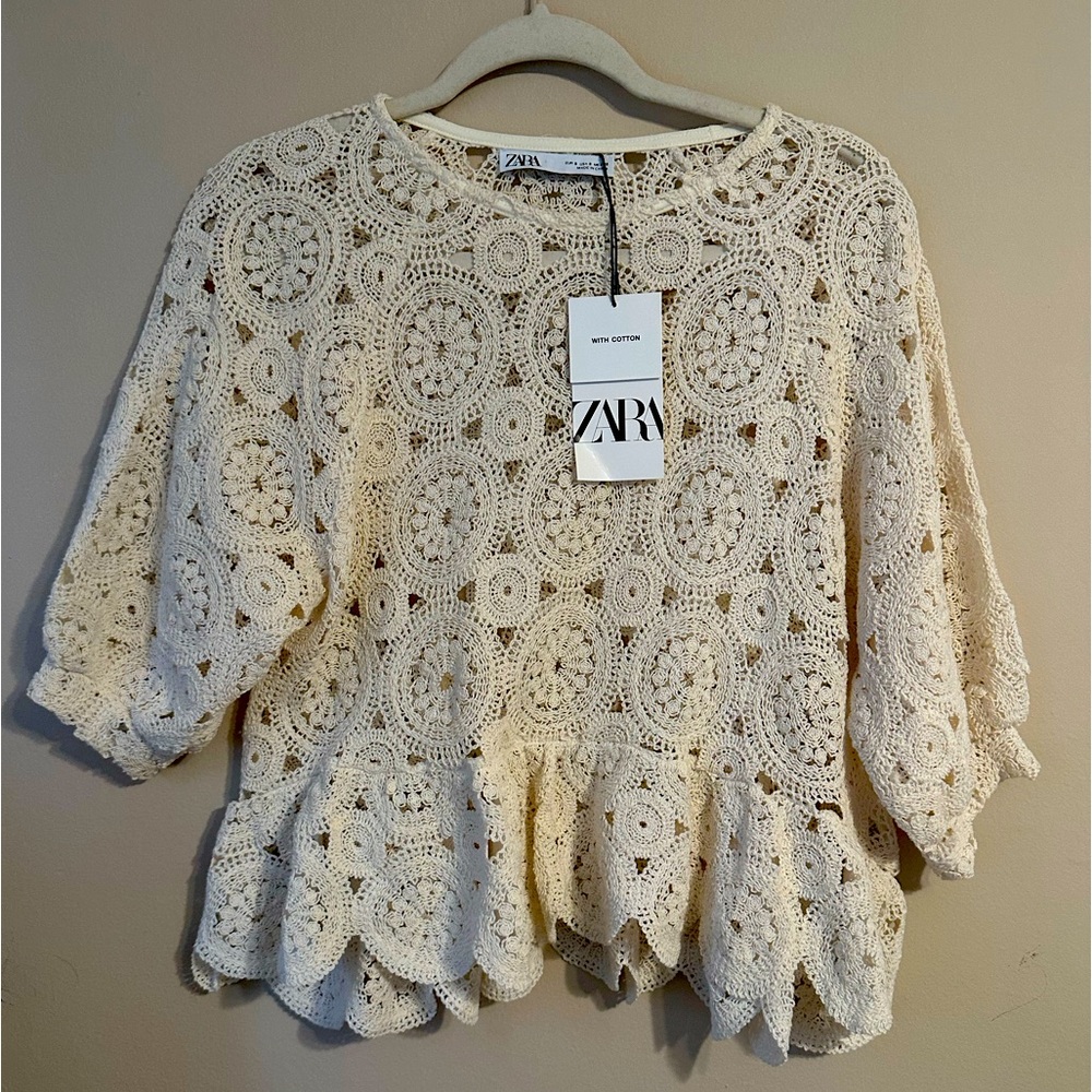 ZARA BOHEMIAN CREAM CROCHET BLOUSE